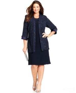 R & M Richards Plus Size Sleeveless Glitter Shift Dress And Jacket