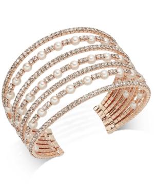 Inc International Concepts Rose Gold-tone Pearl & Pave Multi-row Cuff Bracelet, Created For Macy's