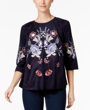 Charter Club Embroidered Faux-suede Top, Created For Macy's