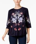 Charter Club Embroidered Faux-suede Top, Created For Macy's