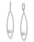 Danori Silver-tone Imitation Pearl And Pave Navette Drop Earrings