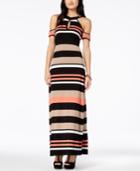 Emerald Sundae Juniors' Striped Cold-shoulder Maxi Dress