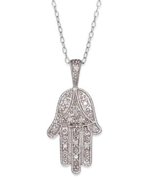 Diamond Hamsa Pendant Necklace In Sterling Silver (1/10 Ct. T.w.)