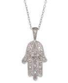 Diamond Hamsa Pendant Necklace In Sterling Silver (1/10 Ct. T.w.)
