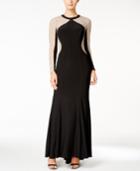 Xscape Petite Beaded Illusion Hourglass Gown