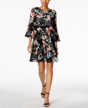 Vince Camuto Floral-print Bell-sleeve Dress