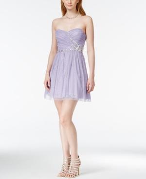 B Darlin Juniors' Embellished Ruched Holo Foil Skater Dress