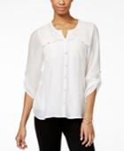Ny Collection Utility Split-neck Roll-tab Shirt