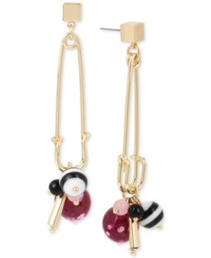 Betsey Johnson Gold-tone Multi-charm Safety Pin Drop Earrings