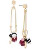 Betsey Johnson Gold-tone Multi-charm Safety Pin Drop Earrings