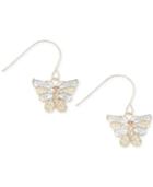 Tri-tone Openwork Butterfly Drop Earrings In 10k Gold, White Gold And Rose Gold