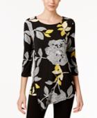 Alfani Petite Printed Zip-trim Asymmetrical Top, Only At Macy's