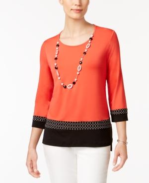 Alfred Dunner Petite Contrast-hem Top & Necklace