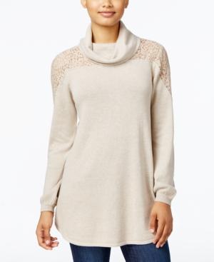 Style & Co. Petite Cowl-neck Lace Sweater, Only At Macy's