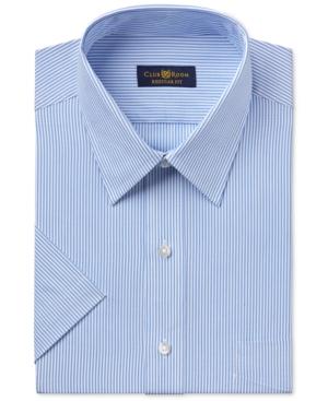 Club Room Men's Classic-fit Easy Care Blue Bengal-striped Short-sleeve Dress Shirt, Only At Macy's