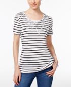Karen Scott Petite Embellished Striped Top, Created For Macy's