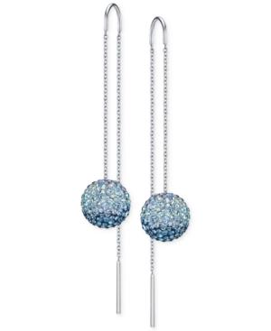 Swarovski Silver-tone Blue Crystal Pave Fireball Threader Earrings