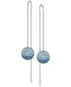 Swarovski Silver-tone Blue Crystal Pave Fireball Threader Earrings