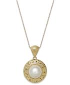 Cultured Freshwater Pearl Circle Weave Pendant Necklace In 18k Gold Over Sterling Silver (8mm)