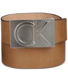 Calvin Klein Men's Leather Logo Plaque Belt