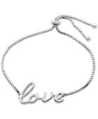 Adjustable Love Script Slider Bracelet In Sterling Silver