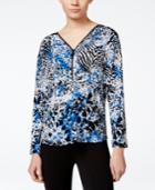 Alfani Petite Printed Front-zip Blouse, Only At Macy's