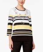 Alfred Dunner Petite City Life Embellished Striped Top