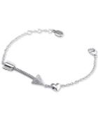 Charriol White Topaz Arrow, Heart & Cable Link Bracelet (1/10 Ct. T.w.) In Sterling Silver & Stainless Steel