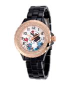 Disney Snow White Women's Black And Rosegold Enamel Sparkle Alloy Watch