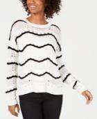 Freshmen Juniors' Pointelle Striped Sweater
