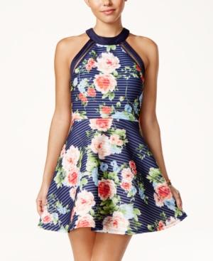 Crystal Doll Juniors' Printed Scuba Fit & Flare Dress