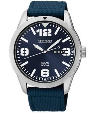 Seiko Men's Solar Blue Nylon Strap Watch 43mm Sne329