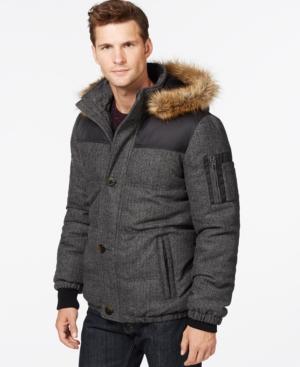 Buffalo David Bitton Herringbone Coat With Faux-fur Hood