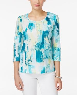 Karen Scott Printed Three-quarter-sleeve Top, Only At Macy's