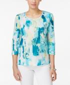 Karen Scott Printed Three-quarter-sleeve Top, Only At Macy's