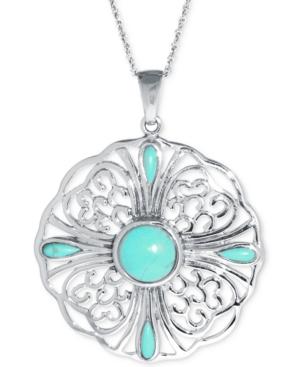 Manufactured Turquoise Multi-stone Pendant Necklace (10mm) In Sterling Silver