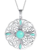 Manufactured Turquoise Multi-stone Pendant Necklace (10mm) In Sterling Silver