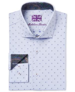 Michelsons Of London Men's Slim-fit Blue Square-print Dress Shirt