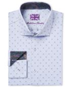 Michelsons Of London Men's Slim-fit Blue Square-print Dress Shirt