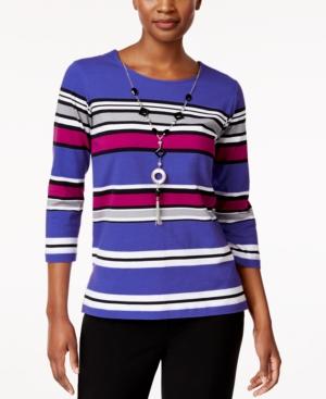 Alfred Dunner Striped Necklace Top