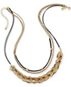 Inc International Concepts Gold-tone Three-row Textured Leaf Necklace, Only At Macy's