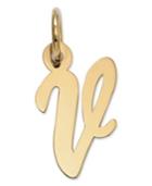 14k Gold Charm, Small Script Initial V Charm