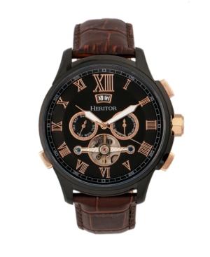 Heritor Automatic Hudson Black & Brown Leather Watches 47mm