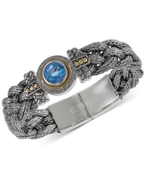 Balissima By Effy Blue Topaz (4 Ct. T.w.) And Diamond (1/5 Ct. T.w.) Braided Bracelet In Sterling Silver & 18k Gold