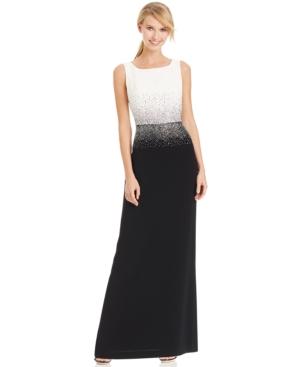 Calvin Klein Studded Colorblocked Evening Dress