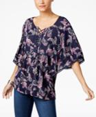 Style & Co Paisley-print Lace-up Top, Only At Macy's