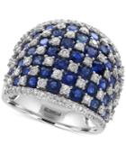 Royale Bleu By Effy Sapphire (4-1/2 Ct. T.w.) And Diamond (1-1/4 Ct. T.w.) Checkerboard Statement Ring In 14k White Gold, Created For Macy's