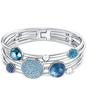 Swarovski Silver-tone Blue Crystal Multi-row Hinged Bangle Bracelet
