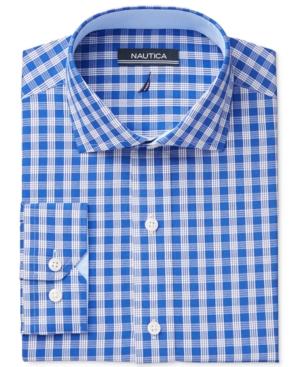 Nautica Men's Classic-fit Bright Blue White Check Dress Shirt