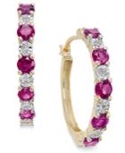Ruby (3/4 Ct. T.w.) And Diamond Accent Hoop Earrings In 14k Gold (also Emerald And Sapphire)
